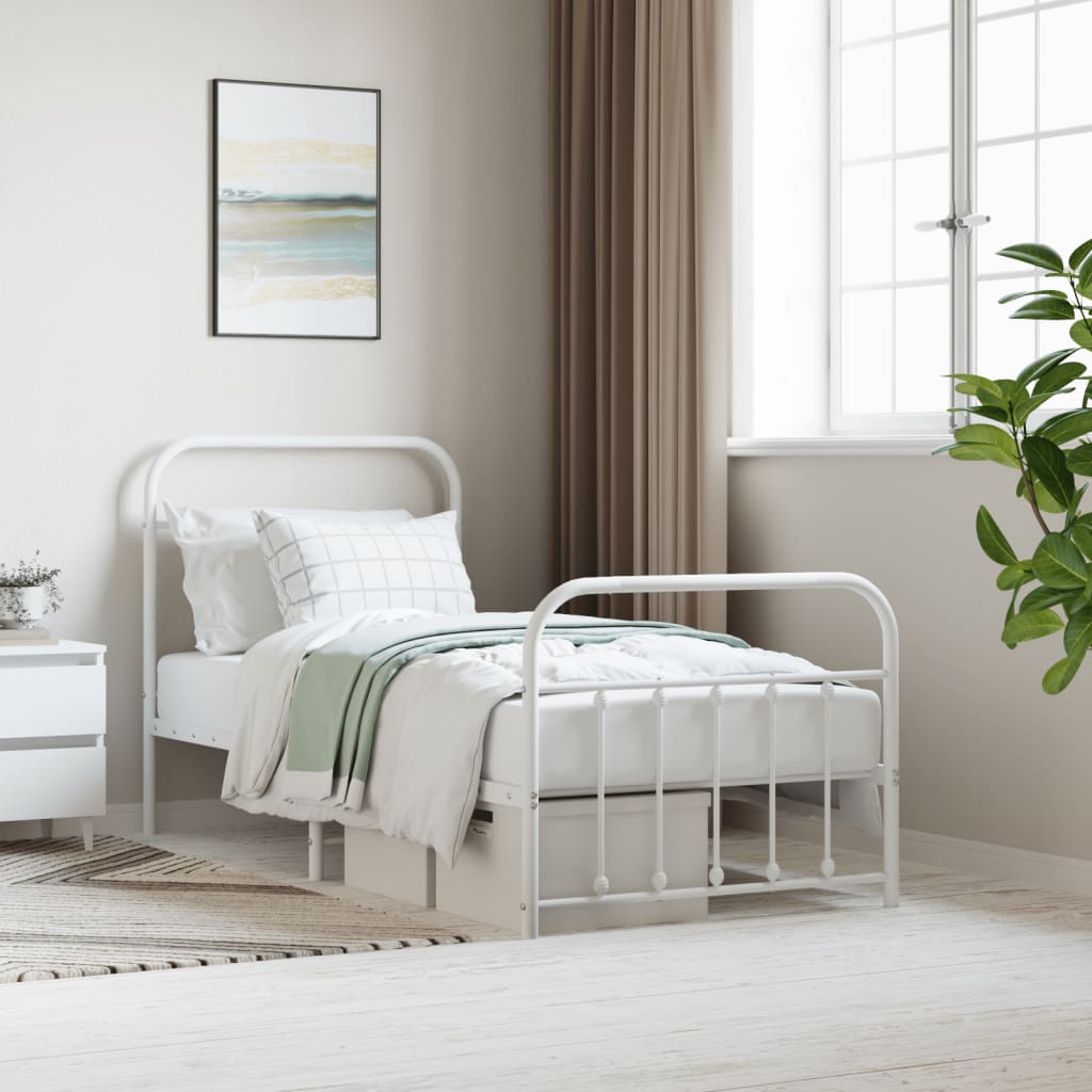 vidaXL Metal Bed Frame with Headboard and Footboard White 80x200 cm