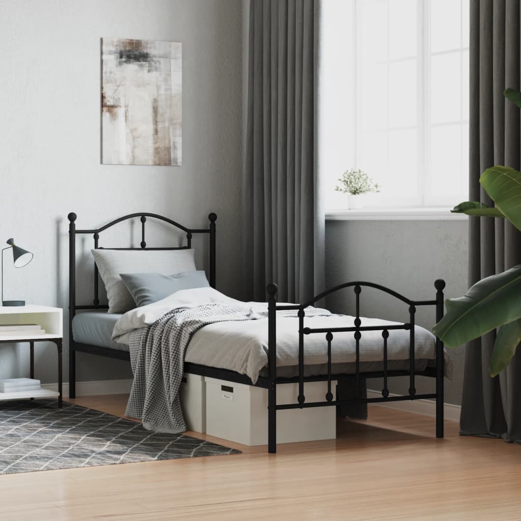 vidaXL Metal Bed Frame with Headboard and Footboard Black 90x200 cm