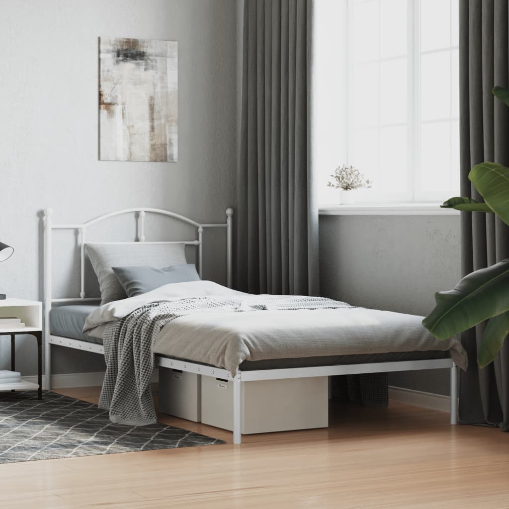 vidaXL Metal Bed Frame with Headboard White 107x203 cm
