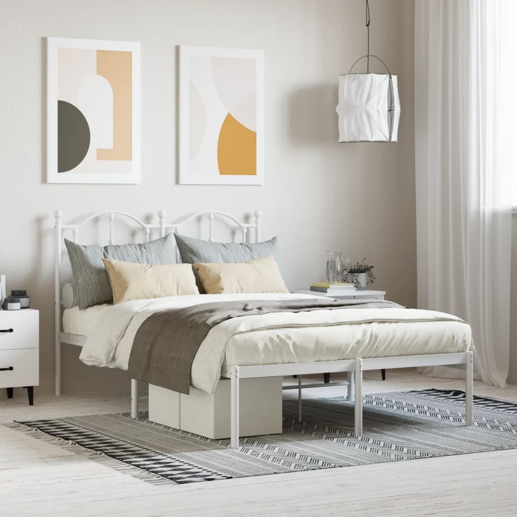 vidaXL Metal Bed Frame with Headboard White 120x200 cm