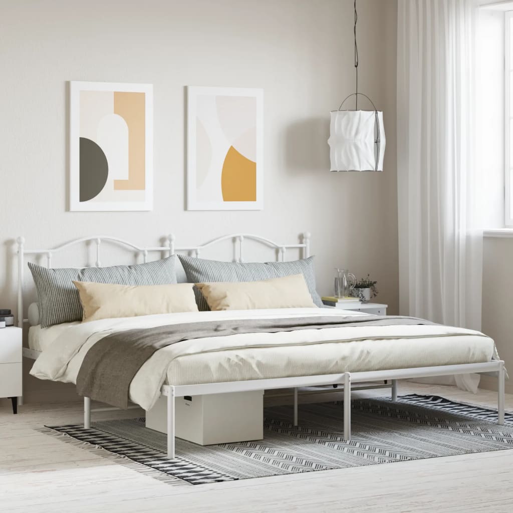 vidaXL Metal Bed Frame with Headboard White 193x203 cm