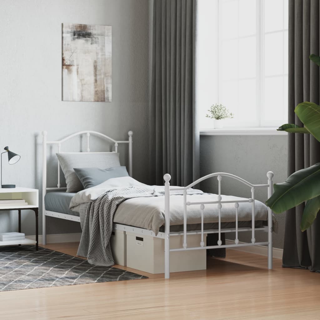 vidaXL Metal Bed Frame with Headboard and Footboard White 90x200 cm