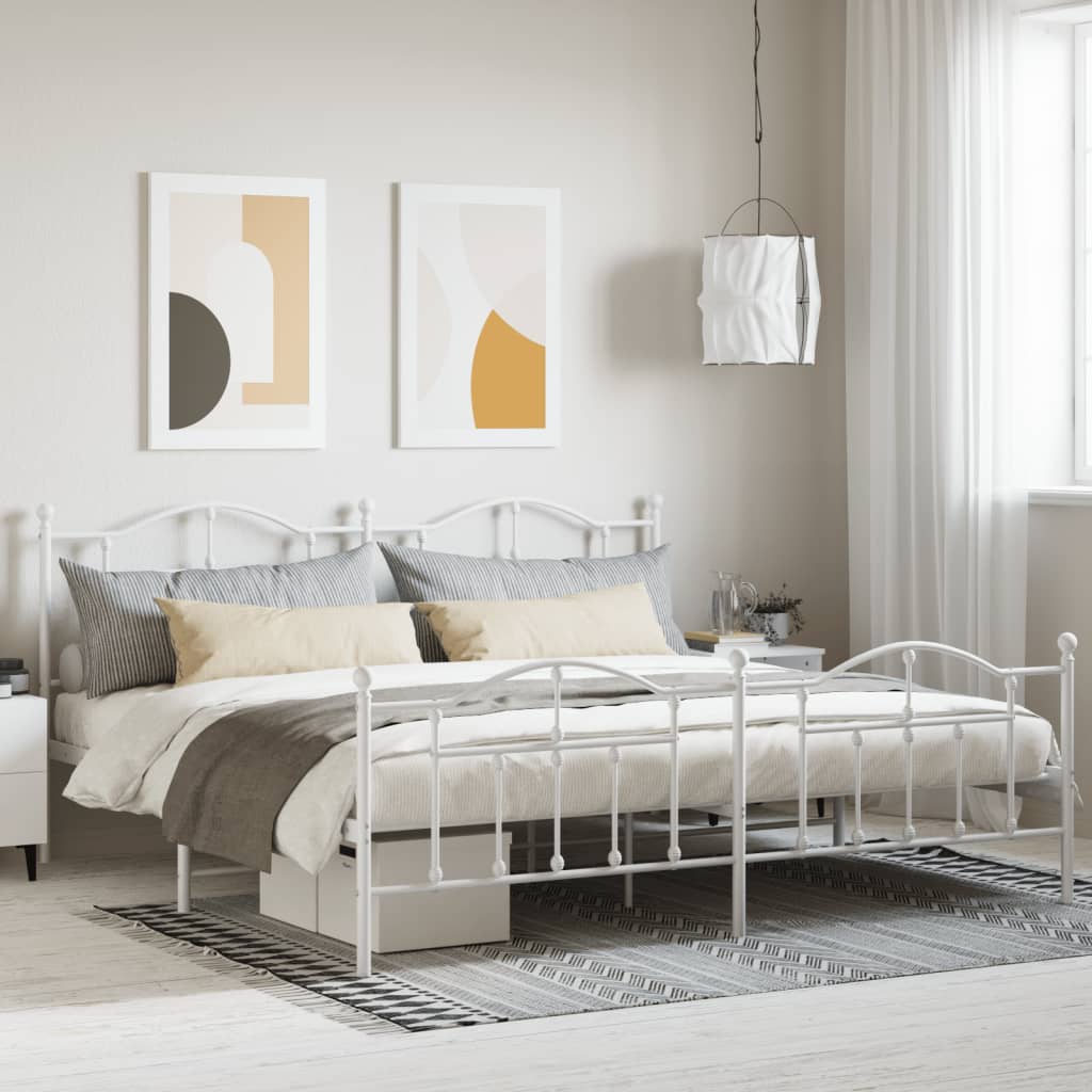 vidaXL Metal Bed Frame with Headboard and Footboard White 200x200 cm