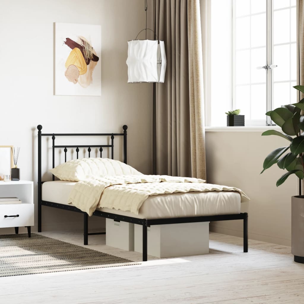 vidaXL Metal Bed Frame with Headboard Black 90x200 cm