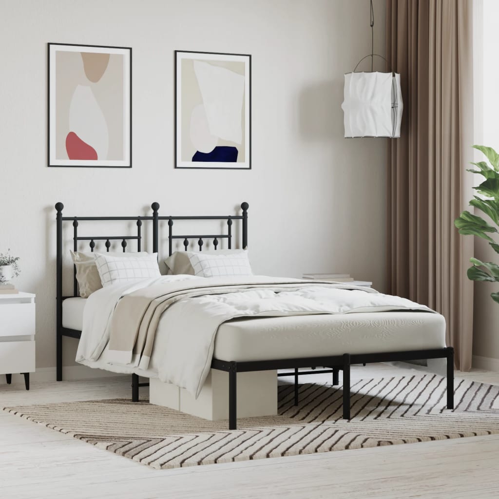 vidaXL Metal Bed Frame with Headboard Black 135x190 cm