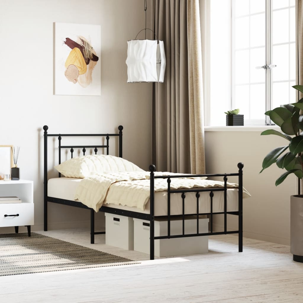 vidaXL Metal Bed Frame with Headboard and Footboard Black 75x190 cm