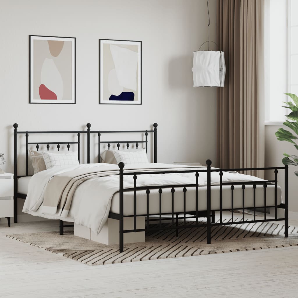 vidaXL Metal Bed Frame with Headboard and Footboard Black 183x213 cm