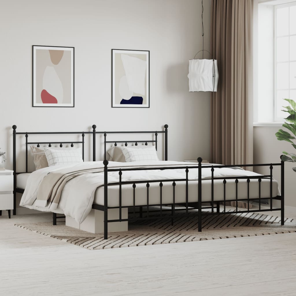 vidaXL Metal Bed Frame with Headboard and Footboard Black 200x200 cm