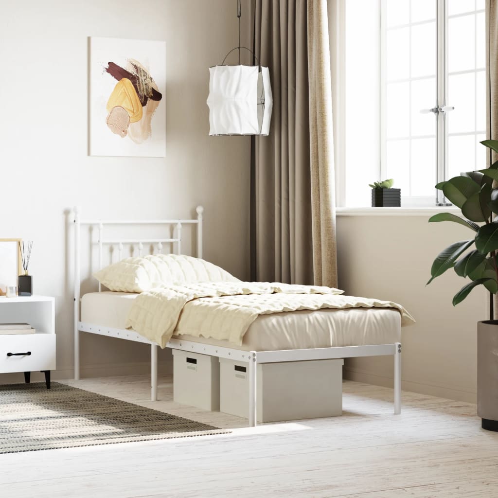 vidaXL Metal Bed Frame with Headboard White 75x190 cm