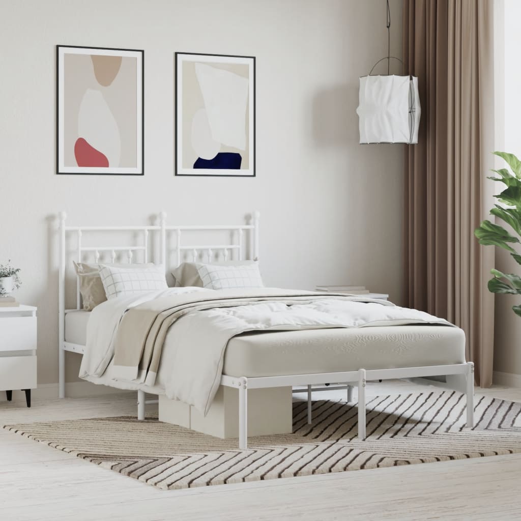 vidaXL Metal Bed Frame with Headboard White 120x190 cm