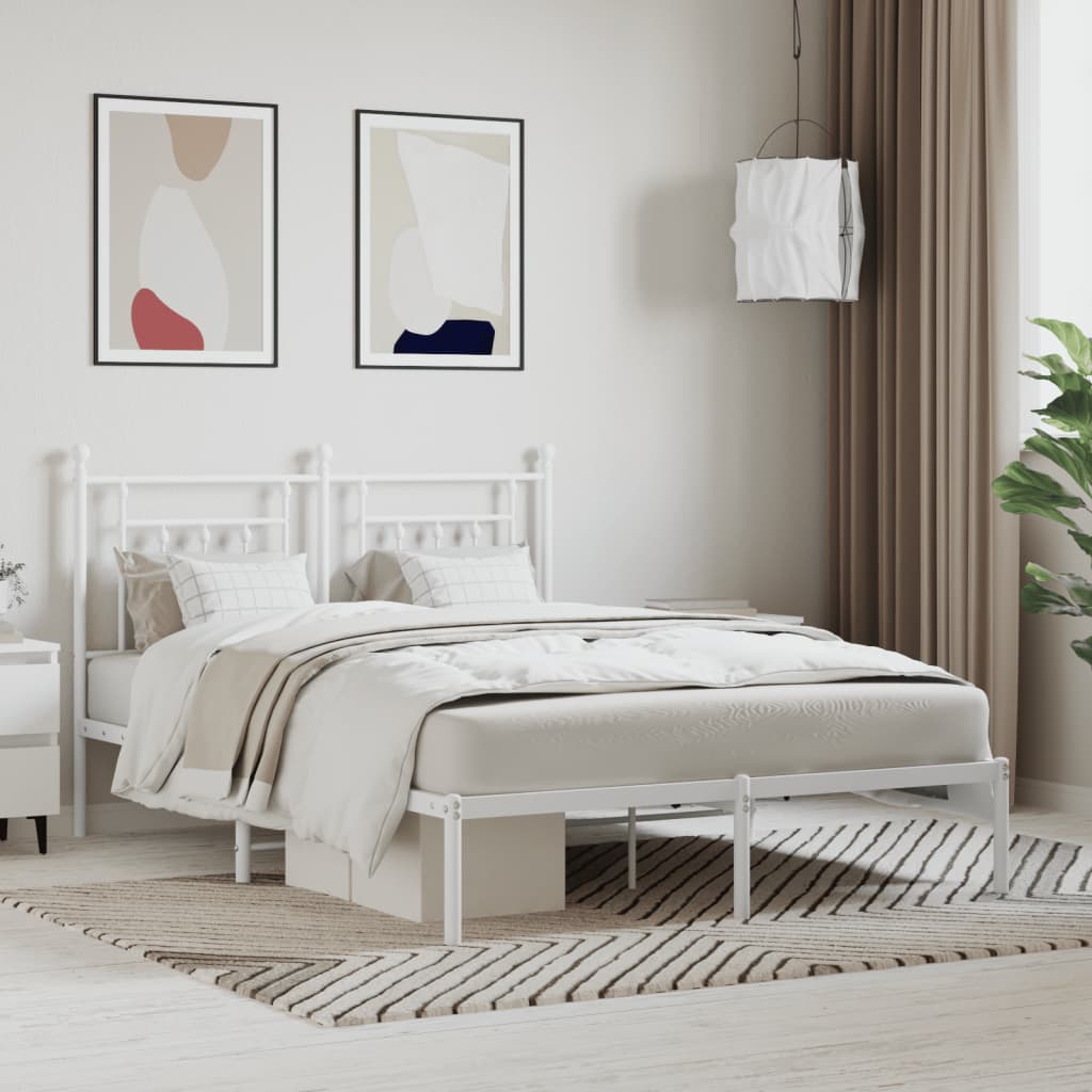 vidaXL Metal Bed Frame with Headboard White 140x200 cm