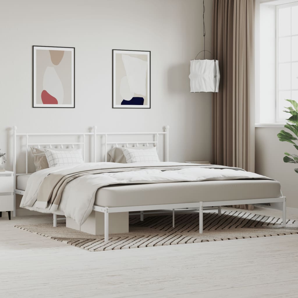 vidaXL Metal Bed Frame with Headboard White 200x200 cm
