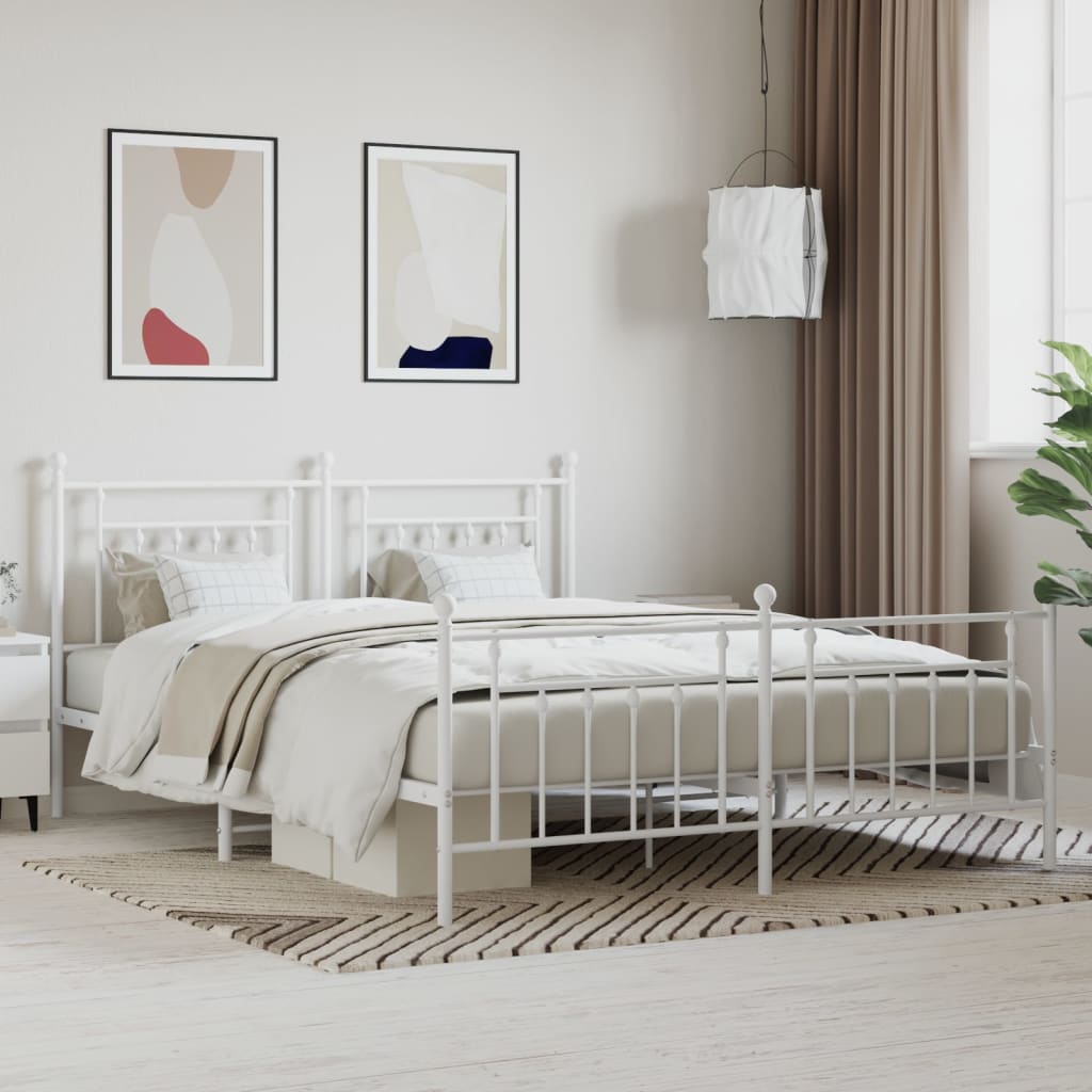 vidaXL Metal Bed Frame with Headboard and Footboard White 180x200 cm
