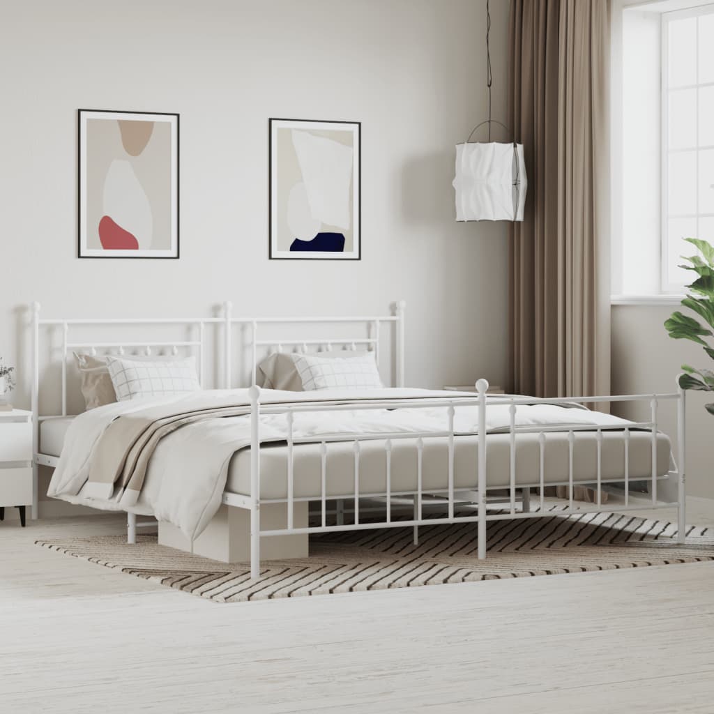 vidaXL Metal Bed Frame with Headboard and Footboard White 200x200 cm