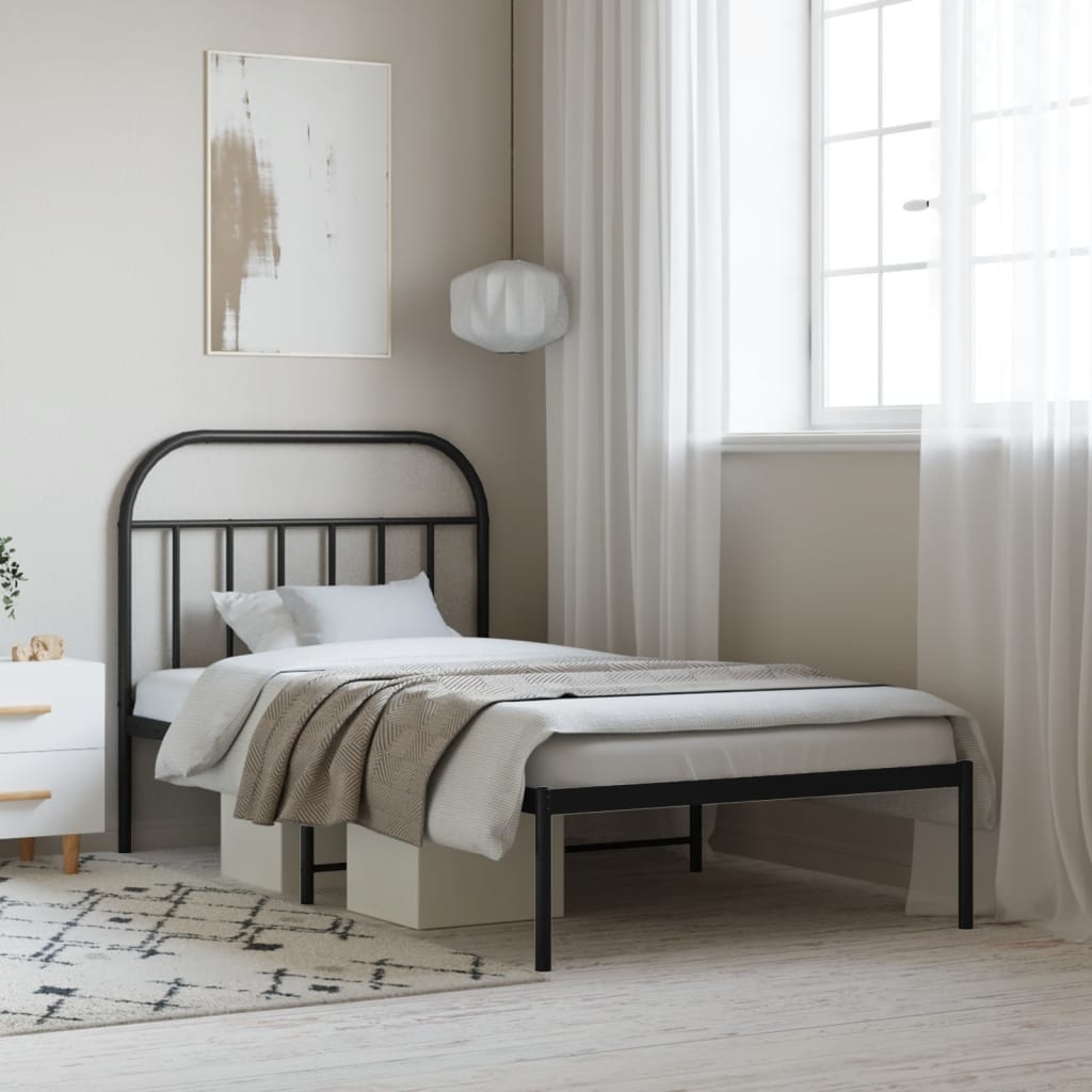 vidaXL Metal Bed Frame with Headboard Black 100x200 cm