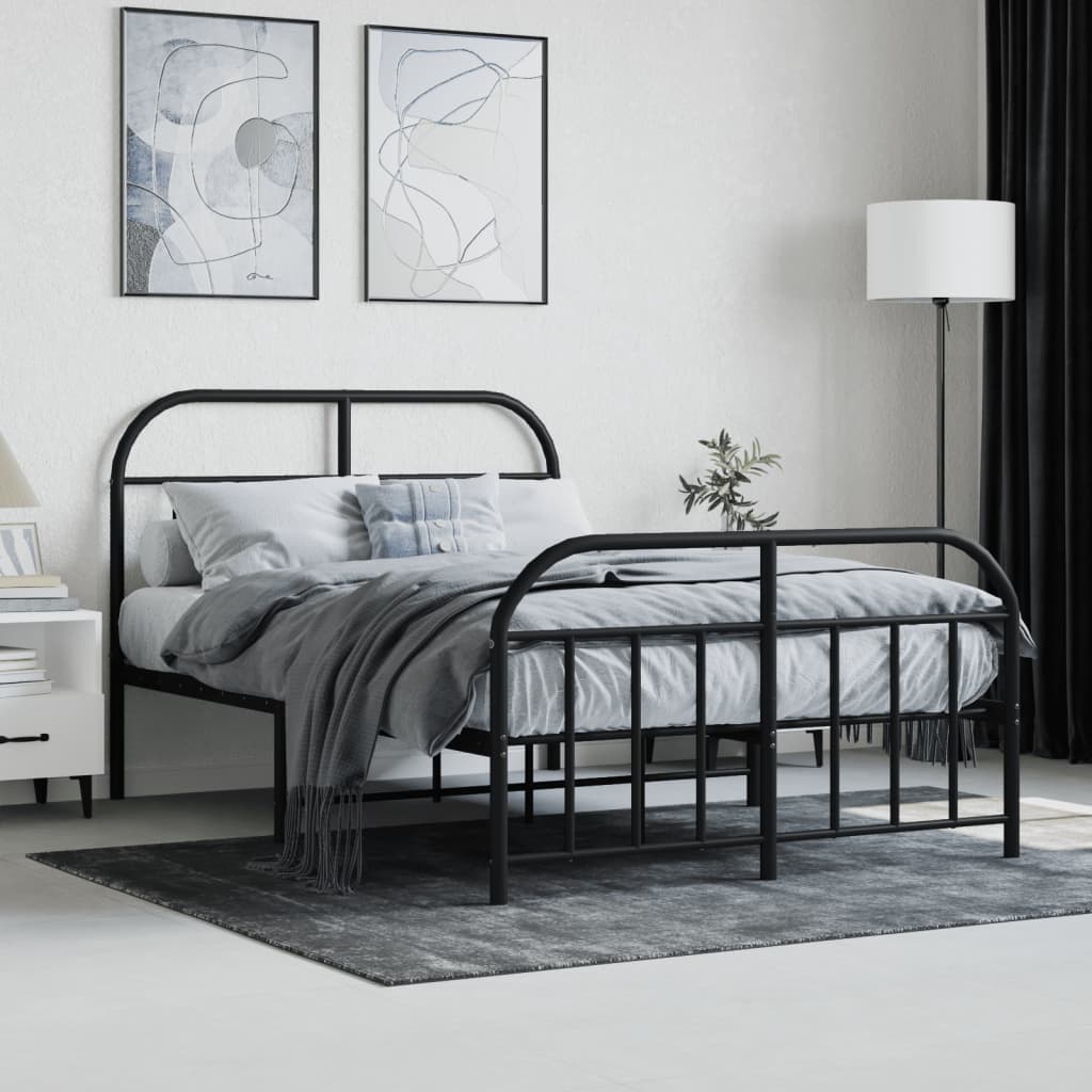 vidaXL Metal Bed Frame with Headboard and Footboard Black 120x200 cm