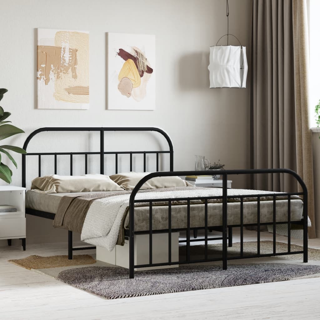 vidaXL Metal Bed Frame with Headboard and Footboard Black 140x190 cm