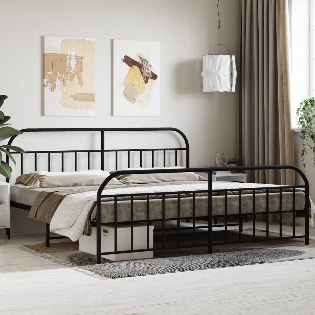 vidaXL Metal Bed Frame with Headboard and Footboard Black 200x200 cm