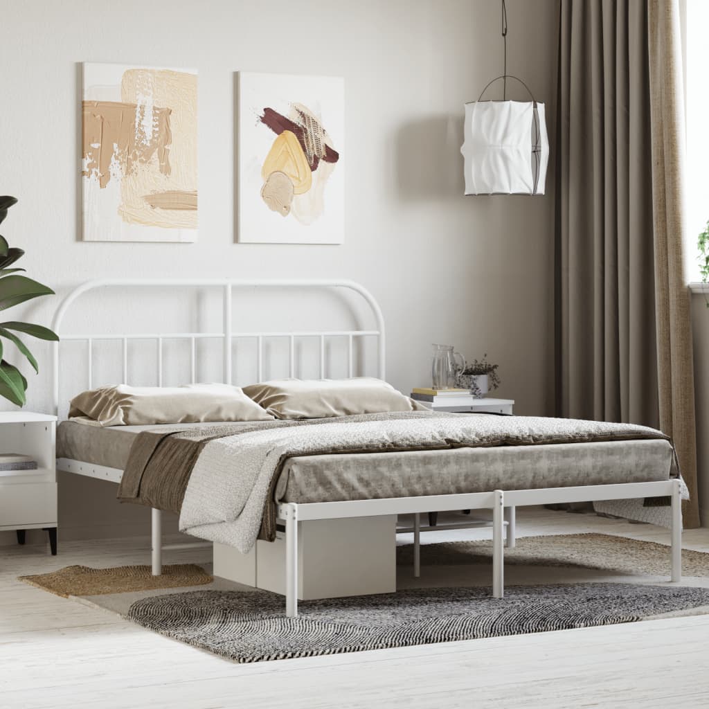 vidaXL Metal Bed Frame with Headboard White 140x200 cm