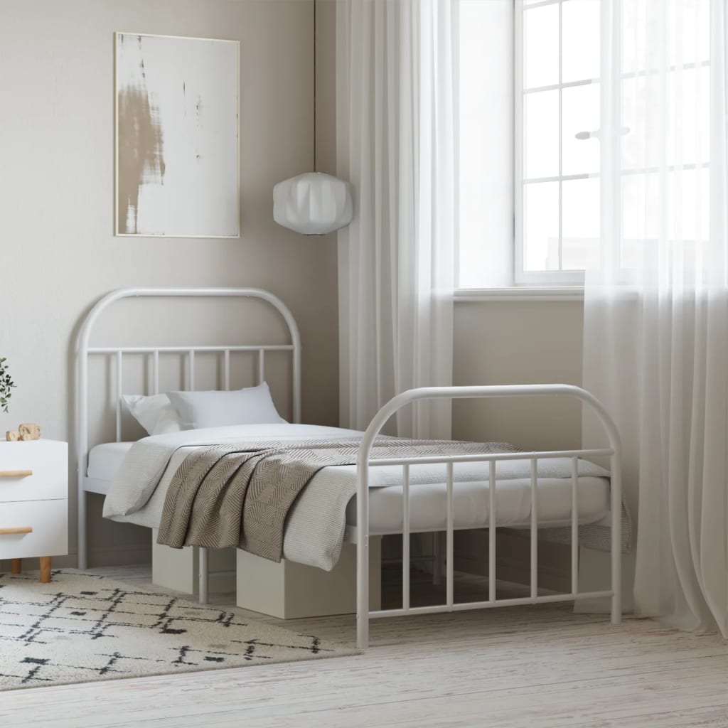 vidaXL Metal Bed Frame with Headboard and Footboard White 80x200 cm
