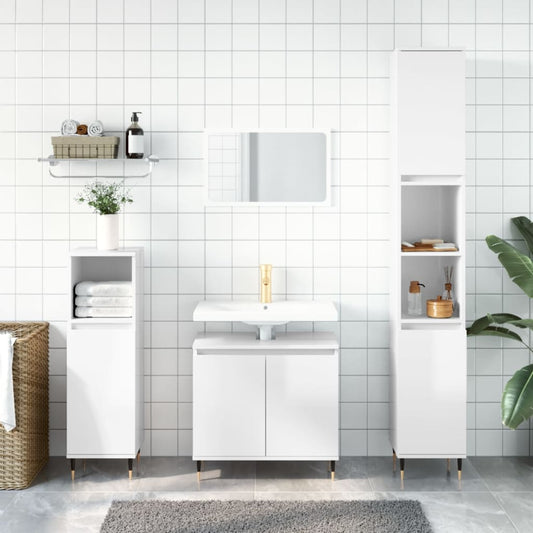 vidaXL 3 Piece Bathroom Cabinet Set High Gloss White Engineered Wood