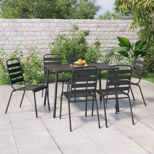vidaXL 7 Piece Garden Dining Set Anthracite Steel