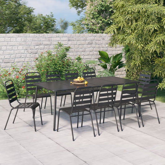 vidaXL 11 Piece Garden Dining Set Anthracite Steel