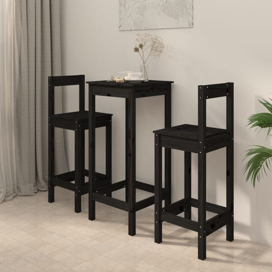 vidaXL 3 Piece Bar Set Black Solid Wood Pine
