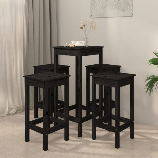 vidaXL 5 Piece Bar Set Black Solid Wood Pine