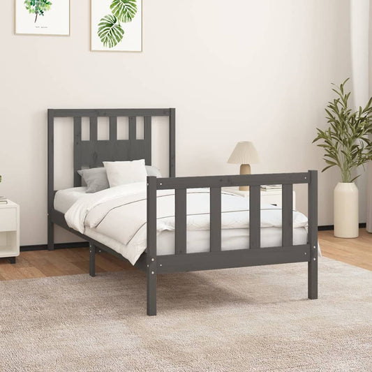 vidaXL Bed Frame with Headboard Grey Solid Wood Pine 90x200 cm