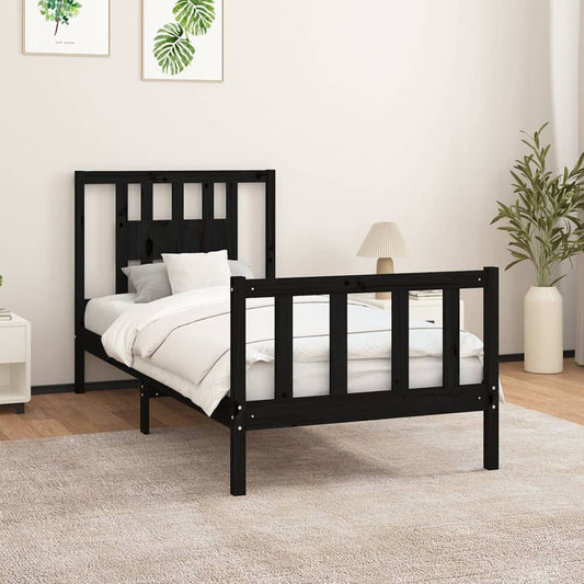 vidaXL Bed Frame with Headboard Black Solid Wood Pine 90x200 cm