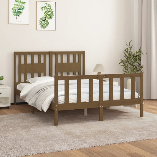 vidaXL Bed Frame with Headboard Honey Brown Solid Wood Pine 140x200 cm