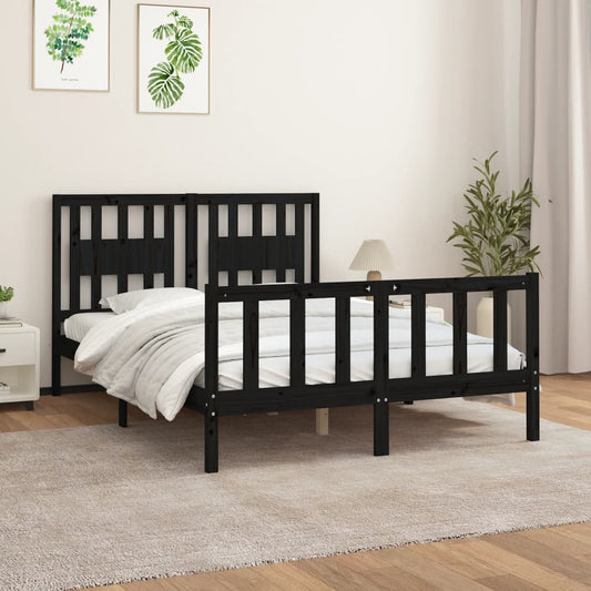 vidaXL Bed Frame with Headboard Black Solid Wood Pine 140x200 cm