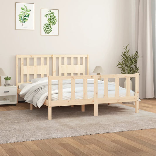 vidaXL Bed Frame with Headboard Solid Wood Pine 150x200 cm King Size