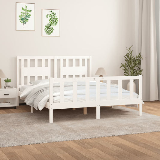 vidaXL Bed Frame with Headboard White Solid Wood Pine 150x200 cm King Size