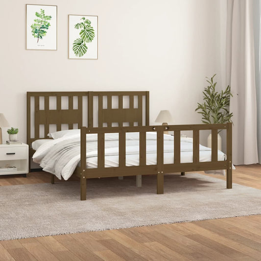vidaXL Bed Frame with Headboard Honey Brown Solid Wood Pine 150x200 cm King Size