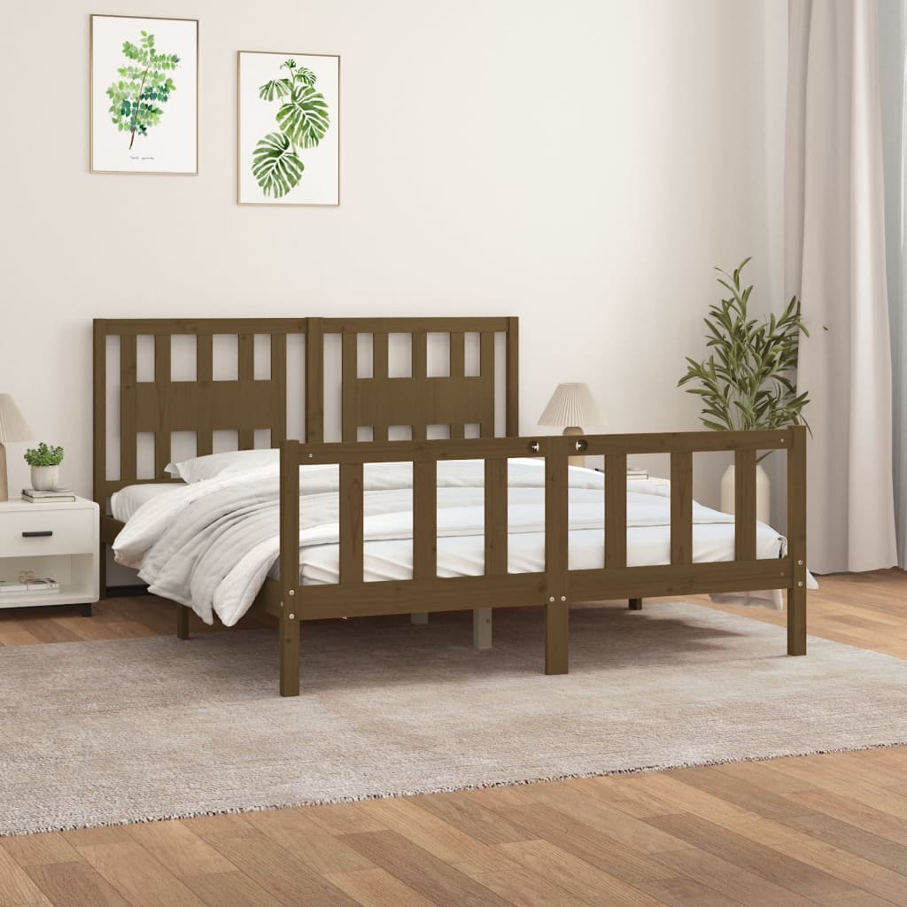 vidaXL Bed Frame with Headboard Honey Brown Solid Wood Pine 160x200 cm