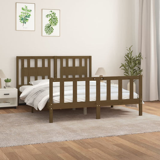vidaXL Bed Frame with Headboard Honey Brown Solid Wood Pine 160x200 cm