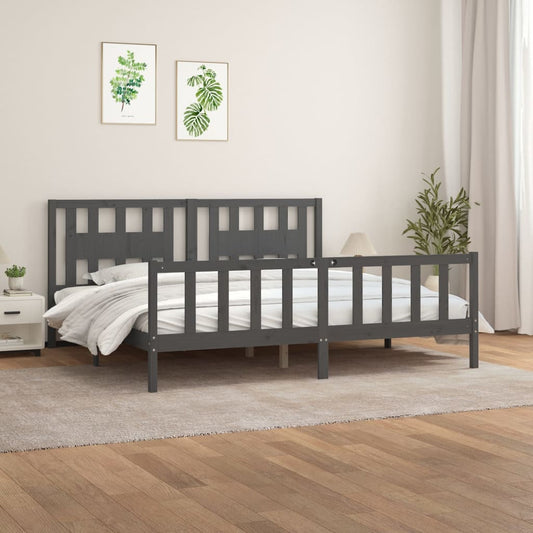 vidaXL Bed Frame with Headboard Grey Solid Wood Pine 180x200 cm Super King Size