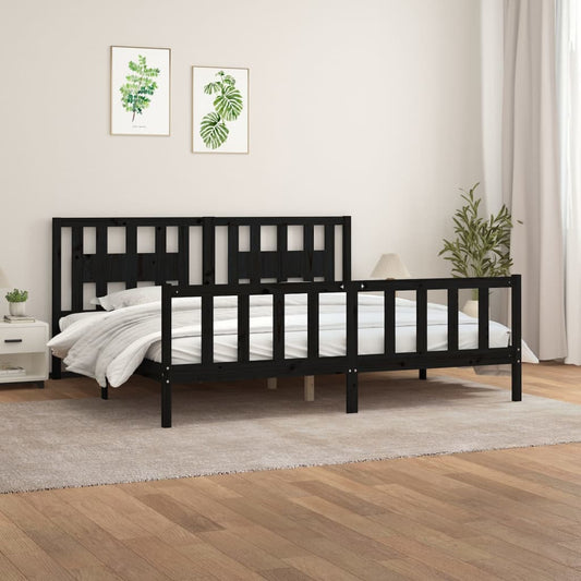 vidaXL Bed Frame with Headboard Black Solid Wood Pine 180x200 cm Super King Size