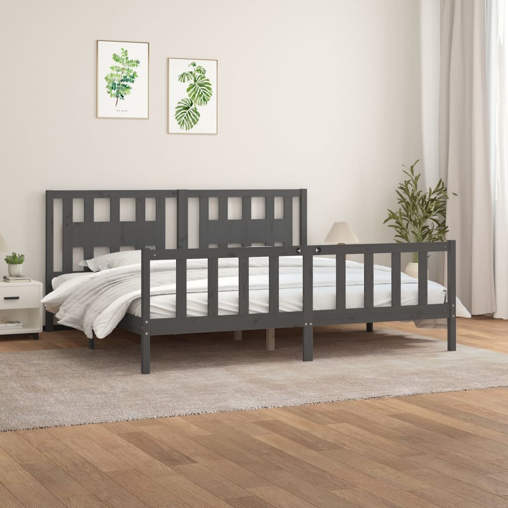 vidaXL Bed Frame with Headboard Grey Solid Wood Pine 200x200 cm