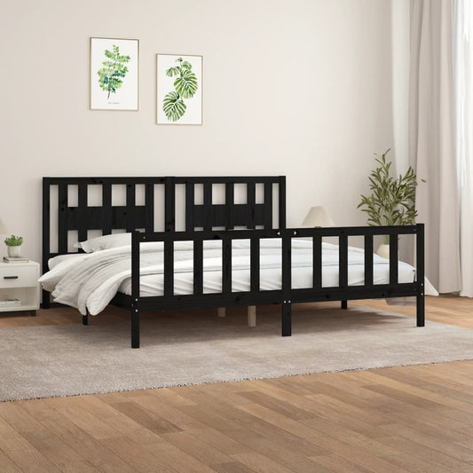 vidaXL Bed Frame with Headboard Black Solid Wood Pine 200x200 cm