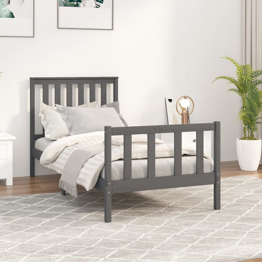 vidaXL Bed Frame with Headboard Grey 90x200 cm Solid Wood Pine