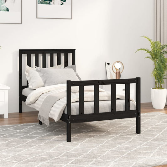 vidaXL Bed Frame with Headboard Black 90x200 cm Solid Wood Pine