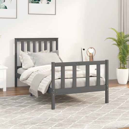 vidaXL Bed Frame with Headboard Grey 100x200 cm Solid Wood Pine
