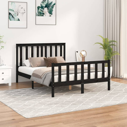 vidaXL Bed Frame with Headboard Black 120x200 cm Solid Wood Pine