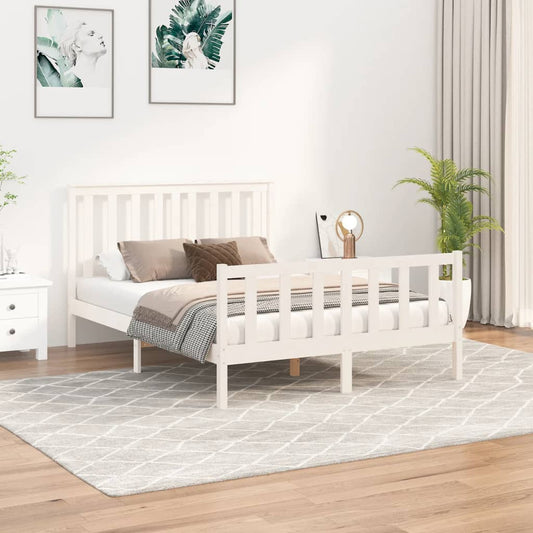 vidaXL Bed Frame with Headboard White 140x200 cm Solid Wood Pine