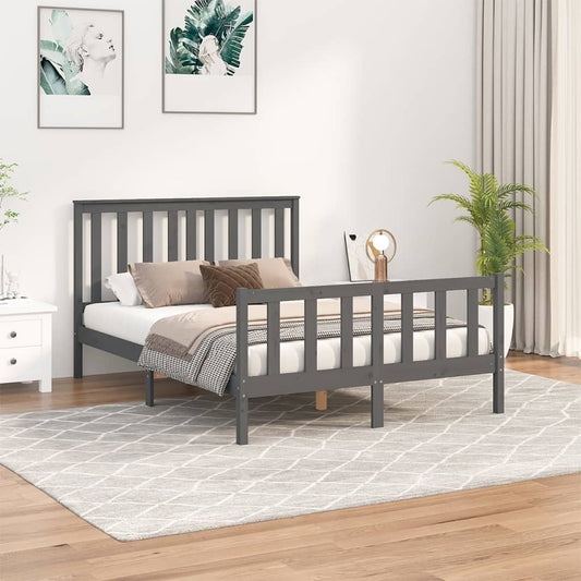vidaXL Bed Frame with Headboard Grey 140x200 cm Solid Wood Pine