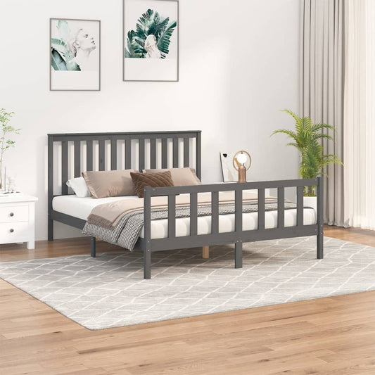 vidaXL Bed Frame with Headboard Grey 160x200 cm Solid Wood Pine