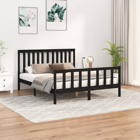 vidaXL Bed Frame with Headboard Black 160x200 cm Solid Wood Pine